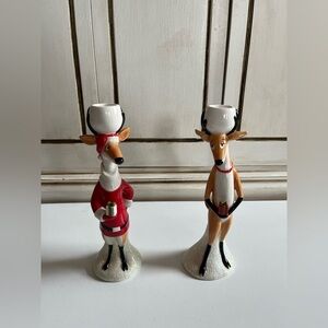 Department 56 Holiday Christmas Reindeer Candlestick Holders Santa Claus Doe